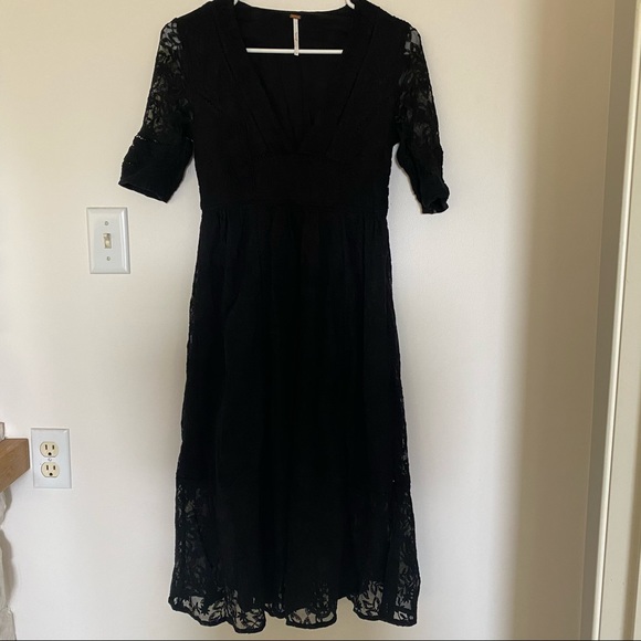 Free People Black Lace Midi Dress 2 - Picture 5 of 12